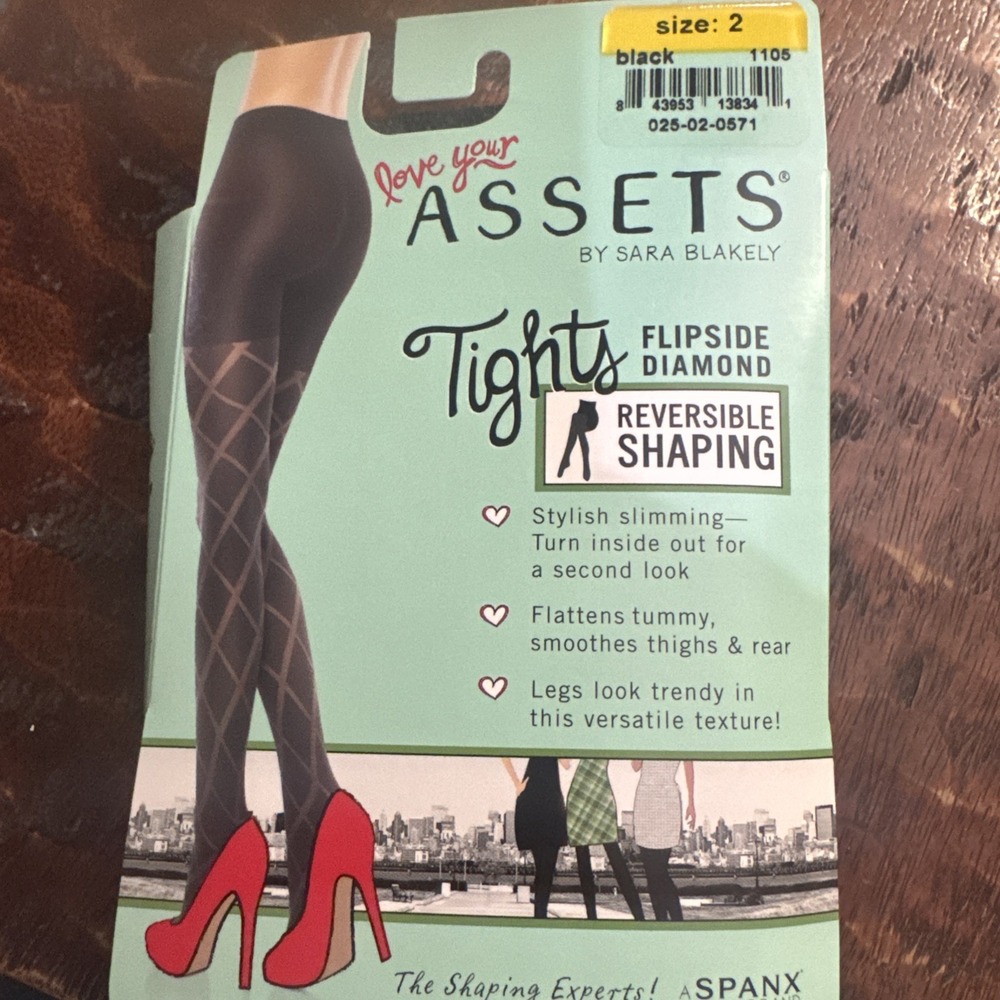 SPANX LOVE YOUR ASSETS FLIPSIDE DIAMOND REVERSIBLE SHAPING TIGHTS Size 2  BLACK